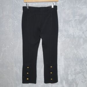 TORY BURCH Ponte Flare Black Pants Size S Gold-Tone Buttons Pull On Stretch